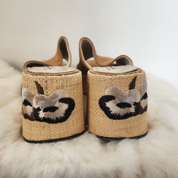 Y2K Apostrophe Wedge Sandals Bromely Size 10W Brown Floral - Picture 6 of 8